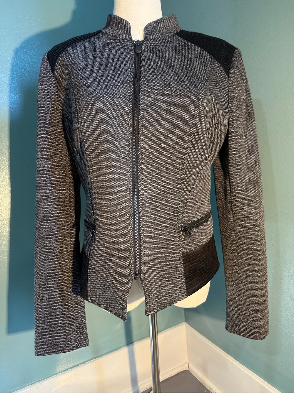 White House Black Market Moto Jacket- Gray & Black- Size 10